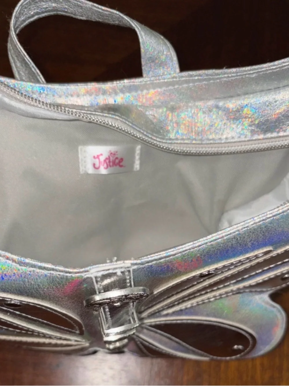 Holographic Justice Girls Butterfly Mini Backpack Purse Glitter Silver School